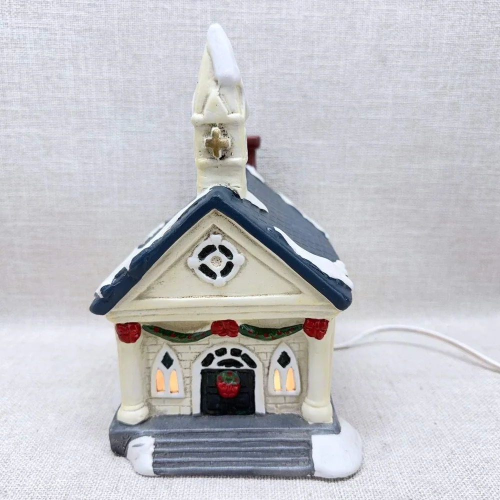 Vintage World Church Town House Lighted Christmas Village Building 36621